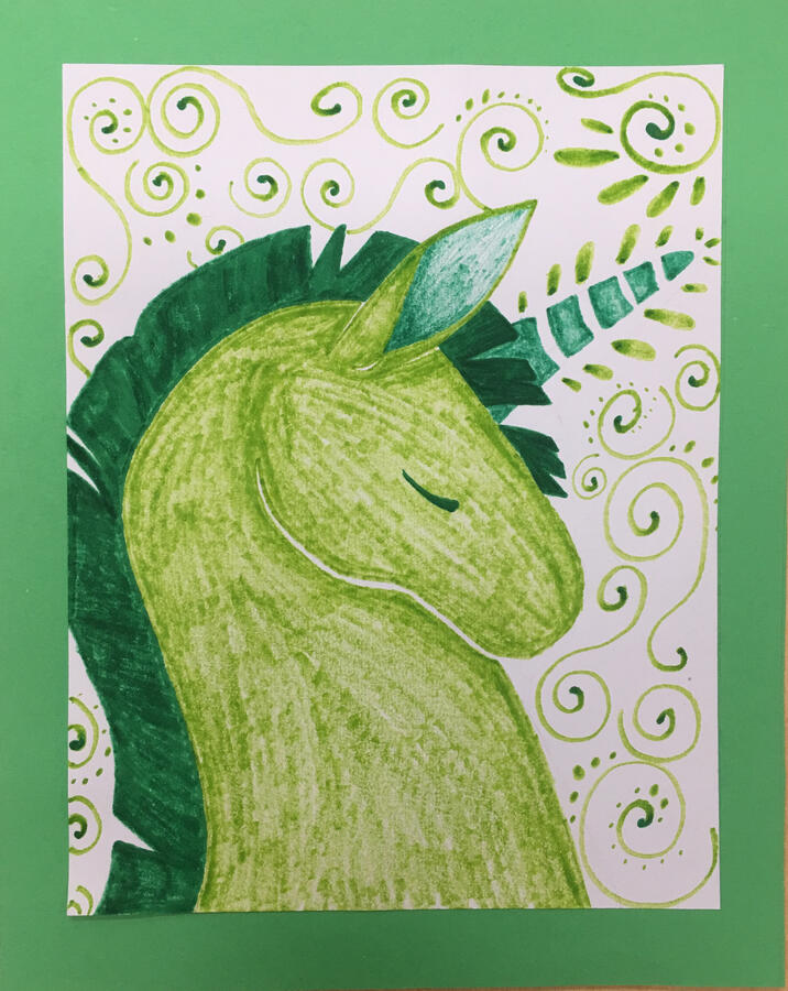 Green Unicorn Marker on paper