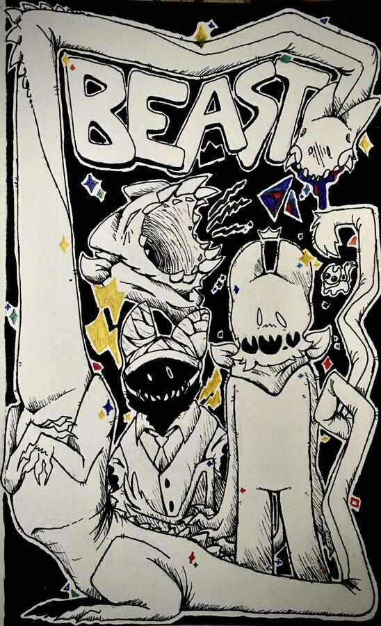 Sona Creaturification Mixed Media: ink + gel pen on sketchbook paper